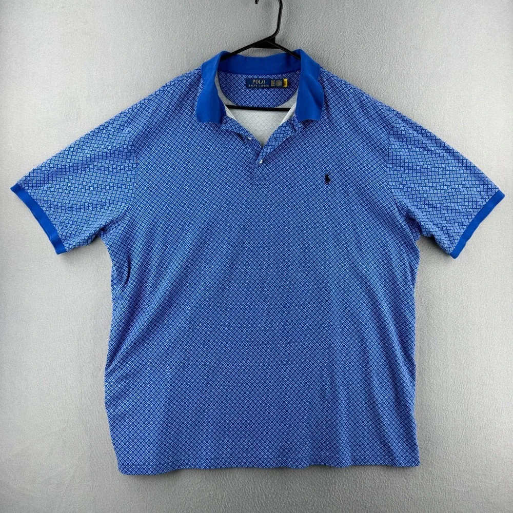 Polo Ralph Lauren Shirt Mens 3XLT 3XL Tall Blue Stretch Soft Cotton Golf Pattern